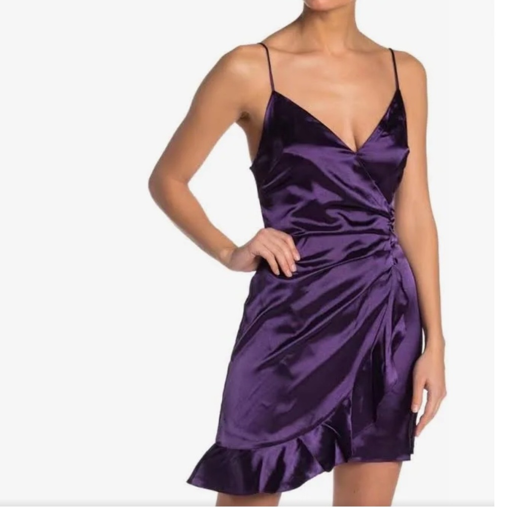 Lush Purple Satin Mini Dress with Ruffle Hem - Size Small